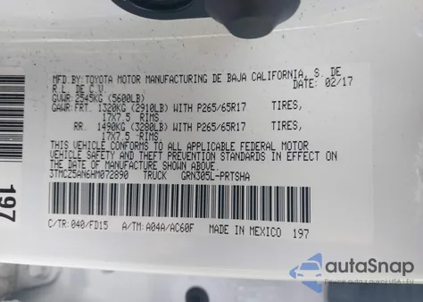 2017 Toyota Tacoma Trd Sport из США, поврежденный, VIN 3TMCZ5AN6HM072890